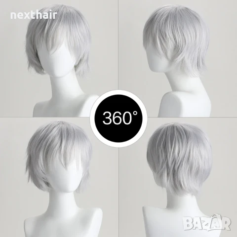 Сребристо бяла къса аниме перука, снимка 5 - Аксесоари за коса - 51314478