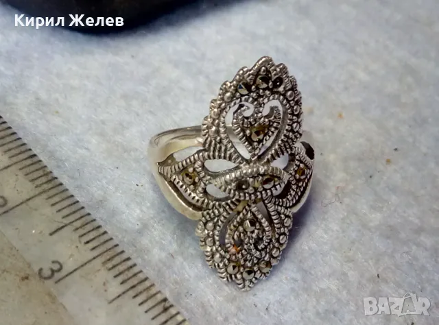 РАЗКОШЕН АЖУРЕН СКЪПОЦЕНЕН СРЕБЪРЕН ПРЪСТЕН СРЕБРО 925 ИНКРУСТИРАН с ФАСЕТИРАНИ МАРКАЗИТИ 49113, снимка 5 - Пръстени - 50024244