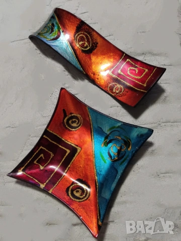 Колекция от плато, свещник, чиния и декорация от топено стъкло La Palma Испания-нови