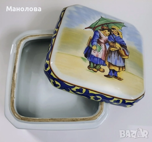 Кутия от керамика, репродукция на Френско народно изкуство, Fa ïence de Quimper., снимка 4 - Други ценни предмети - 52384862