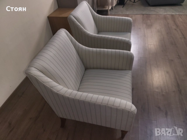 Два броя кремави фотьойли от плат на райета, снимка 11 - Дивани и мека мебел - 53802746
