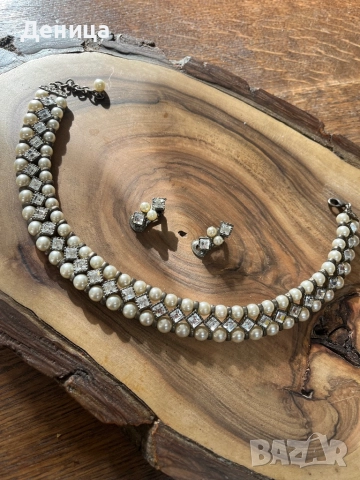 Невероятно красиви🥰 Купих я за огърлица, но се оказа, че е декорация за коса ♥️ Перли, кристали, ме, снимка 3 - Бижутерийни комплекти - 52634716