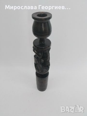 Винтидж африкански свещник, ръчна дърворезба, снимка 3 - Антикварни и старинни предмети - 45477125