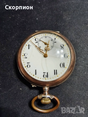 Швейцарски СРЕБЪРЕН джобен часовник 1901г. с позлата - 10 РУБИНА ПРОМОЦИЯ, снимка 12 - Джобни - 48361909