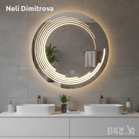 Дизайнерско огледало с LED осветление и тъч, снимка 2 - Други - 51735948