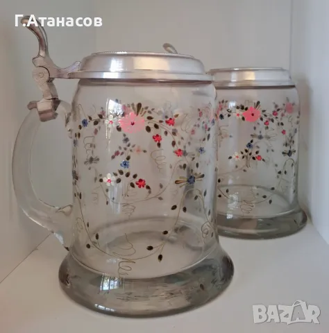 Старинни немски стъклени халби ръчно рисувани ръчно 
