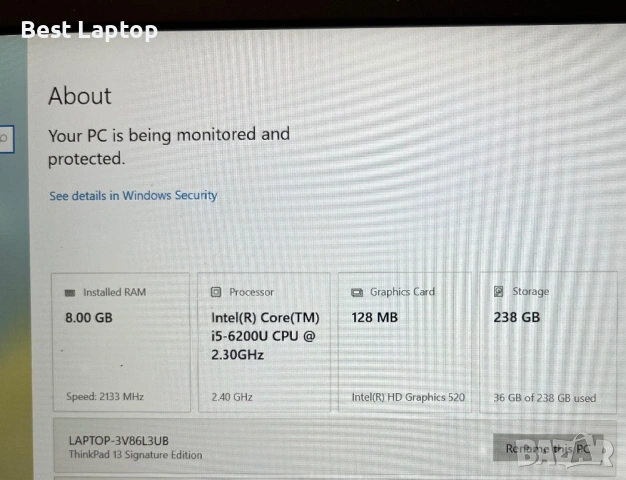 Lenovo 13 i5-6200u 8gb 256gb 13.3” FHD IPS лаптоп, снимка 5 - Лаптопи за дома - 53679855