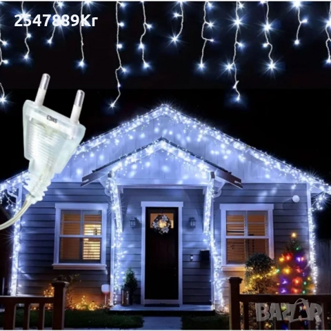 Коледна украса LED ресни 12 метра – водоустойчива инсталация с 8 режима на светене, снимка 5 - Други стоки за дома - 52359390