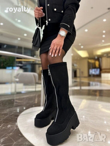Ботуши на платформа - черен велур, снимка 3 - Дамски ботуши - 53281774