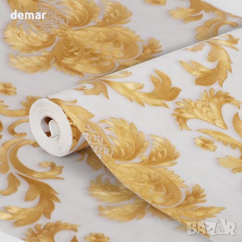 mosegor Gold Damask Ретро релефен нетъкан тапет за декорация, 0,53 x 10 M, снимка 3 - Други - 46810888