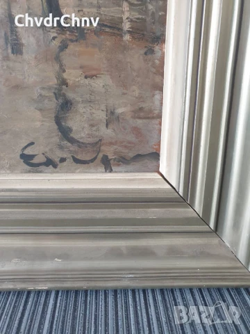 84х65см/голяма стара картина масло върху фазер/градски пейзаж-карета/дървена рамка, снимка 7 - Картини - 51177197