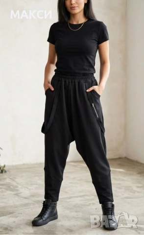 Модерно луксозно памучно еластично долнище тип потур с ластична широка талия и големи джобове+ефекте, снимка 2 - Панталони - 53649549