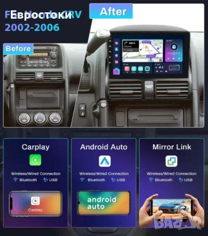 YUNTX мултимедия за Honda CRV 2002-2006, Android 13, 2G+32G, екран 9 инча, GPS, 2 DIN, задна камера, снимка 4 - Аксесоари и консумативи - 49583586