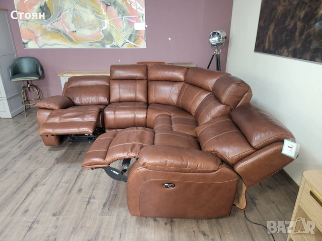 Кафяв кожен ъглов диван Moreno с електрически релаксиращ механизъм, снимка 12 - Дивани и мека мебел - 53702191