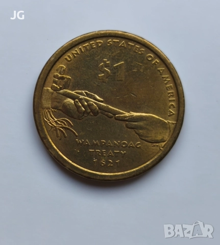 1 долар САЩ Индианката договорът Уампаноаг 1621 1 долар 2011 Американска монета 