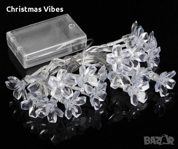 Многоцветни коледни LED лампички с цветя с щепсел - Многоцветни, дължина - 5м ,28бр лампички., снимка 3 - Други - 52112098