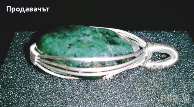 Натурален бразилски изумруд в сребърен обков (проба 999), снимка 4 - Колиета, медальони, синджири - 46332109