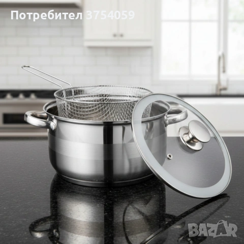 Тенджера с кошница за пържене и стъклен капак Cheffinger Ø24 см–инокс,6,5 л,за всички котлони, снимка 5 - Съдове за готвене - 53174437