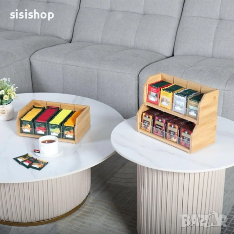 Луксозен бамбуков органайзер за чай 3-в-1 – Кутия с 12 отделения за съхранение и подреждане 4631, снимка 8 - Други стоки за дома - 53983908