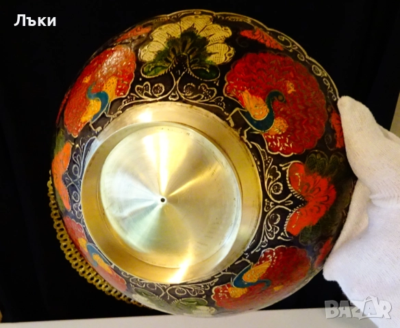 Бронзова фруктиера,салатиера,пауни,цветен емайл. , снимка 6 - Антикварни и старинни предмети - 52818359