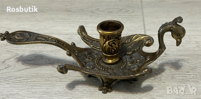 Старинен винтидж италиански месингов свещник , снимка 3 - Антикварни и старинни предмети - 53450394