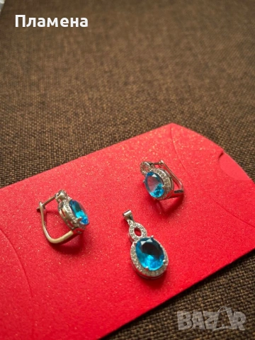 Луксозен сребърен сет със сини цирконии обеци и висулка проба 925 , снимка 3 - Обеци - 54226961