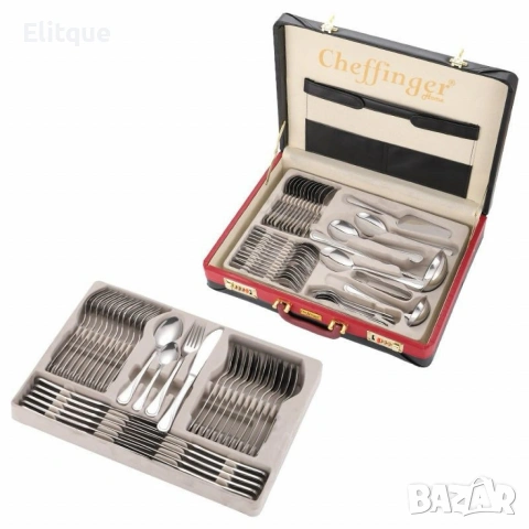 Луксозен комплект прибори Cheffinger – 72 части със сребърно/златно покритие и куфар за съхранение, снимка 5 - Други - 53240813