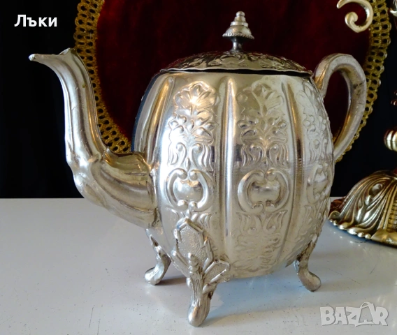 Посребрен меден чайник,кана,ковани орнаменти Шефилд,печат. , снимка 6 - Антикварни и старинни предмети - 54271452