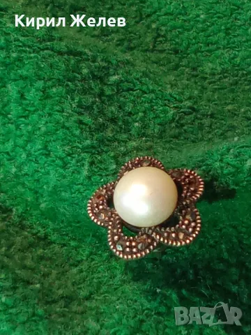 СКЪПОЦЕННА СРЕБЪРНА ПЕРЛЕНА ОБЕЦА СРЕБРО 925 с НАТУРАЛНА БЯЛА ПЕРЛА и ФАСЕТИРАНИ МАРКАЗИТИ 45514, снимка 16 - Обеци - 49757538