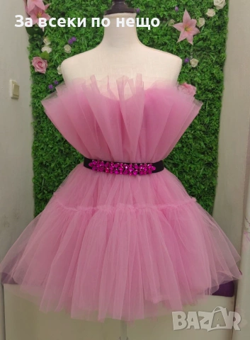 Къса Ефирна Тюлена Рокля Без Презрамки - Различни Цветове  Код Roni33, снимка 9 - Рокли - 54011619