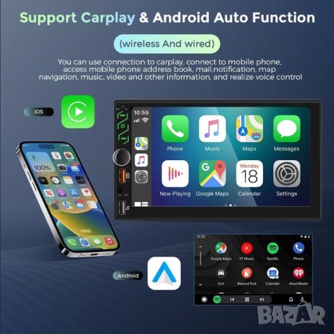 7" 2-DIN мултимедия с Android 12, RDS, 32GB ROM , RAM 2GB, CarPlay и AndroidAuto, снимка 13 - Аксесоари и консумативи - 46504595