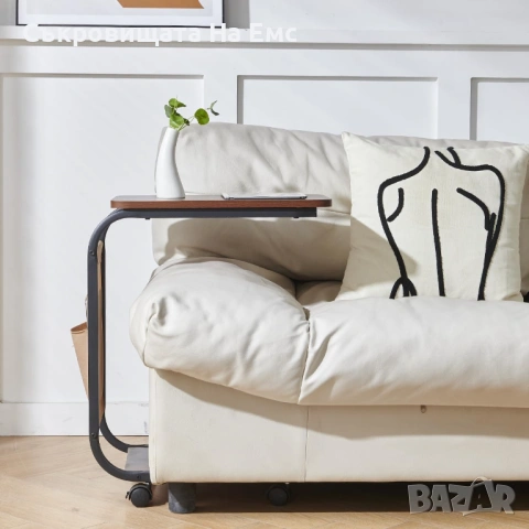 Кокетна Подвижна С образна Маса за Кафе с колелца и място за съхранение, снимка 2 - Маси - 53714590