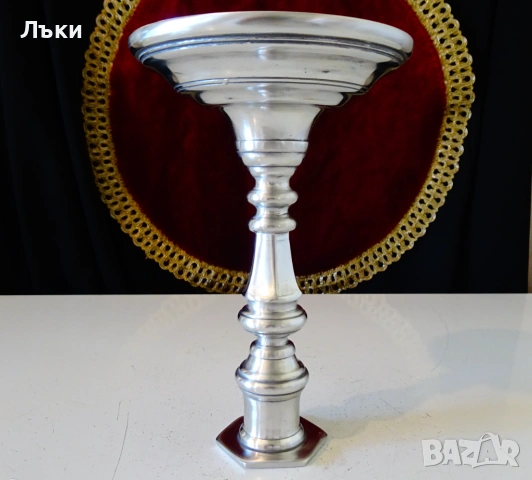 Едуардиански калаен свещник 520 гр. , снимка 4 - Антикварни и старинни предмети - 54167401