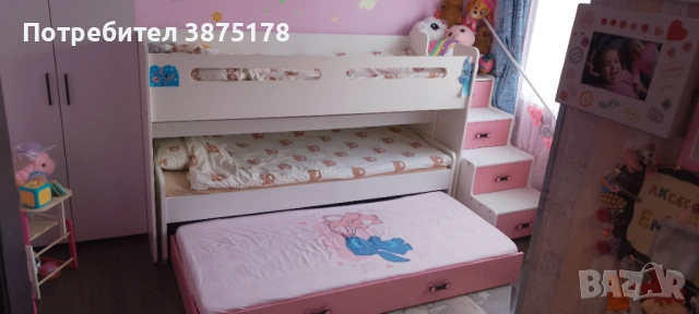 Многофункционално двуетажно детско легло с бюро и трето легло тип "сандвич"., снимка 3 - Спални и легла - 54014891