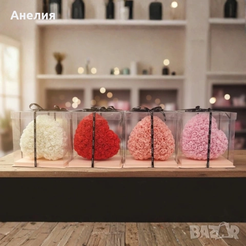 Декоративно сърце от изкуствени рози в подаръчна кутия, снимка 7 - Декорация за дома - 53047941
