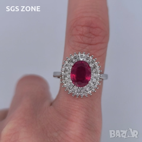 сребърни обеци с рубин, снимка 6 - Обеци - 51760016