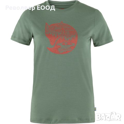 Дамска тениска Fjall Raven - Abisko Wool Fox, в цвят Patina Green/Terracotta, снимка 1 - Екипировка - 45338110