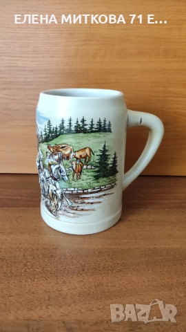 8 бр. немски винтидж халби ръчна изработка , с релефно изображение на дилижанс в планината, снимка 5 - Антикварни и старинни предмети - 51733340