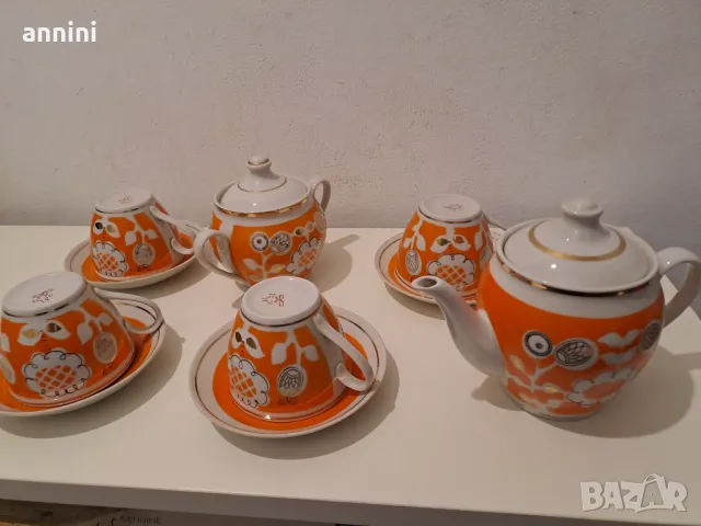 сервиз кафе чай внос  5 бр чаши захарница чайник порцелан, снимка 2 - Сервизи - 49431247