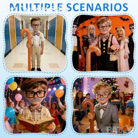 Нов Детски дядо костюм 6 части World Book Day брада тиранти бастун, снимка 7 - Други - 53680538