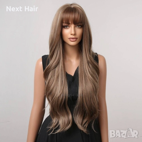 Кафява перука с руси кичури и бретон, снимка 6 - Аксесоари за коса - 52897767