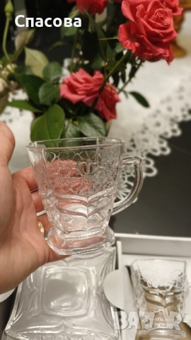 Изключително красив стъклен сервиз (термоустойчев) за кафе или чай, снимка 6 - Сервизи - 51772961