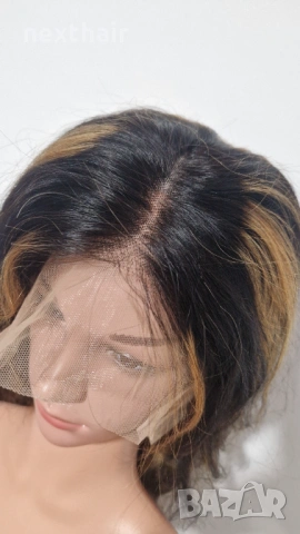 Естествена черна чуплива перука от бразилска човешка коса с руси кичури 75 см - Lace Front 13x6, снимка 10 - Аксесоари за коса - 53136499