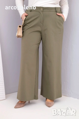 Дамски панталони Plus Size с широки крачоли и висока талия, 7цвята , снимка 3 - Панталони - 53072895