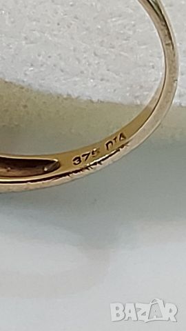 златен пръстен с диаманти и аквамарини, снимка 2 - Пръстени - 45784964