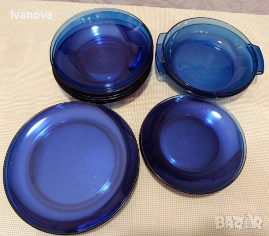 Стъклен сервиз за хранене кобалтово синьо SM BRAZIL, снимка 3 - Сервизи - 54232229
