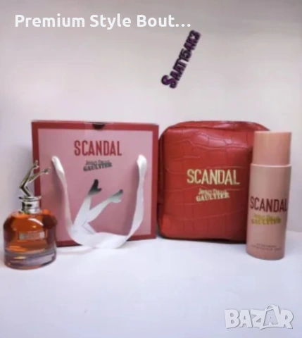комплект парфюм, дезодорант,чанта и кутия scandal