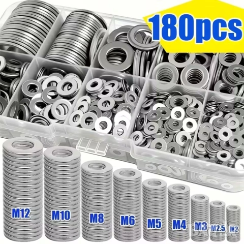 180 бр. комплект неръждаеми шайби, полирана повърхност, размери M2-M10, снимка 3 - Друга електроника - 53099558