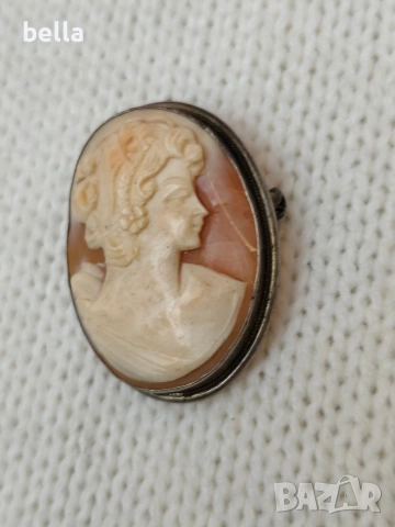 Сребърна стара брошка и медальон- камея, проба 800, снимка 2 - Антикварни и старинни предмети - 54162948