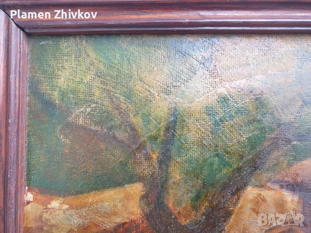 Маслен пеизаж на тема българският бит, снимка 4 - Антикварни и старинни предмети - 53900136